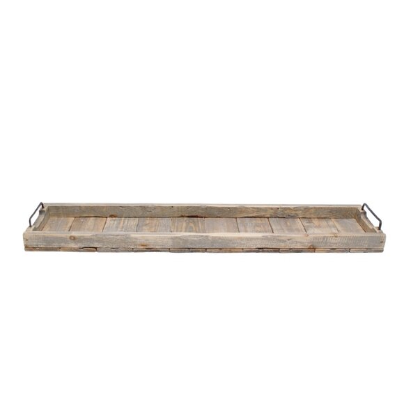 LONG RECTANGLE WOODEN TRAY W/HANDLES - Picture 1 of 1